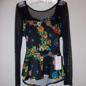 Sexy Floral Top with Open Back and Sheer Sleeves